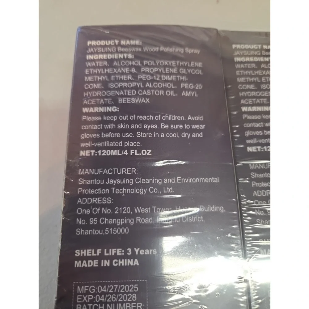 2 Boxes JaySuing Beeswax Wood Polishing Spray 120ml Each New In Box‎